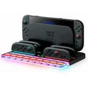 for Nintendo Switch 2 Joy Con Controllers Charger, [9 Game Card Storage] [Ambient Lighting] All-in-one Organization Accessories for Switch 2, Heat Dissipation Slot for Dock with USB Cable