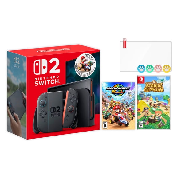 Nintendo Switch 2 Mario Kart World Bundle 256GB 7.9-Inch 1080P Screen, Joy-Con 2 with Mouse Sensor, Dock, with Animal Crossing: New Horizons And Mytrix Joystick Caps & Screen Protector