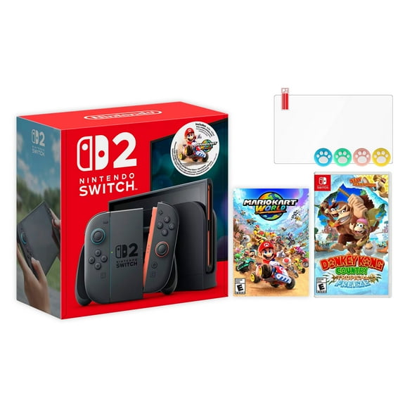 Nintendo Switch 2 Mario Kart World Bundle 256GB 7.9-Inch 1080P Screen, Joy-Con 2 with Mouse Sensor, Dock, with Donkey Kong Country And Mytrix Joystick Caps & Screen Protector