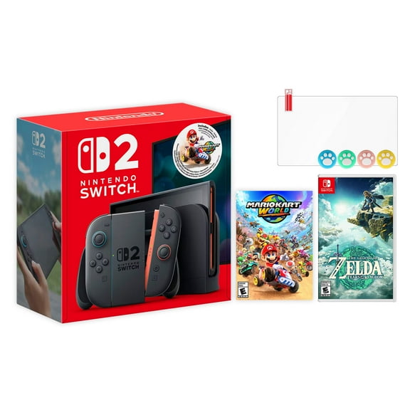 Nintendo Switch 2 Mario Kart World Bundle 256GB 7.9-Inch 1080P Screen, Joy-Con 2 with Mouse Sensor, Dock, with The Legend of Zelda: Tears of the Kingdom And Mytrix Joystick Caps & Screen Protector