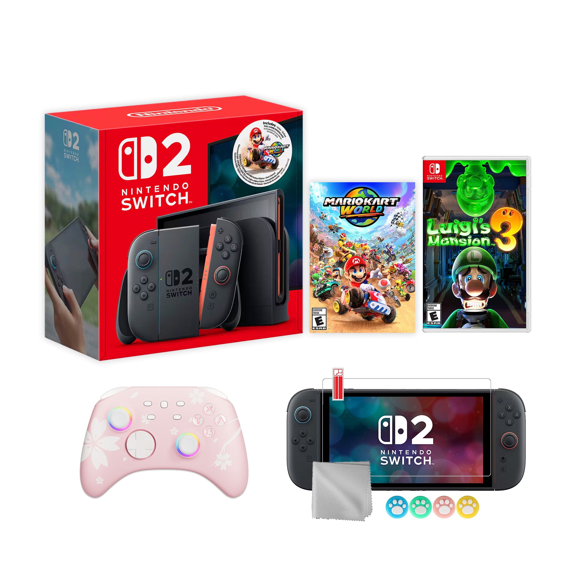 Nintendo Switch 2 Mario Kart World Bundle 256GB 7.9-Inch 1080P Screen, Joy-Con 2 with Mouse Sensor, Dock, with Luigi's Mansion 3 And Mytrix Wireless Switch Pro Controller & Accessories