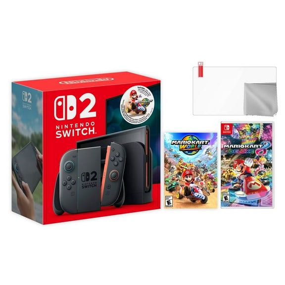 Nintendo Switch 2 Mario Kart World Bundle 256GB 7.9-Inch 1080P Screen, Joy-Con 2 with Mouse Sensor, Dock, with Mario Kart 8 Deluxe And Microfiber Cleaning Cloth & Screen Protector