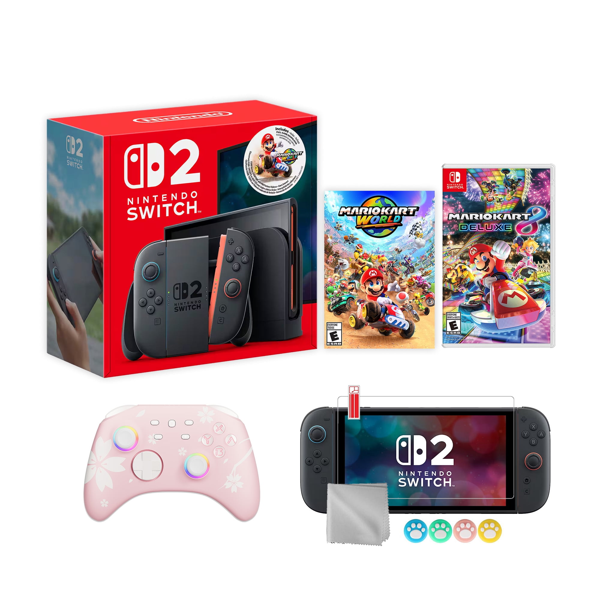 Nintendo Switch 2 Mario Kart World Bundle 256GB 7.9-Inch 1080P Screen, Joy-Con 2 with Mouse Sensor, Dock, with Mario Kart 8 Deluxe And Mytrix Wireless Switch Pro Controller & Accessories