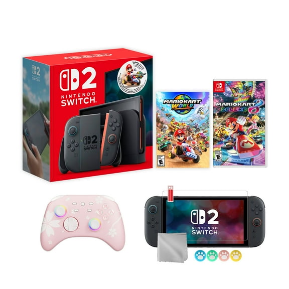 Nintendo Switch 2 Mario Kart World Bundle 256GB 7.9-Inch 1080P Screen, Joy-Con 2 with Mouse Sensor, Dock, with Mario Kart 8 Deluxe And Mytrix Wireless Switch Pro Controller & Accessories
