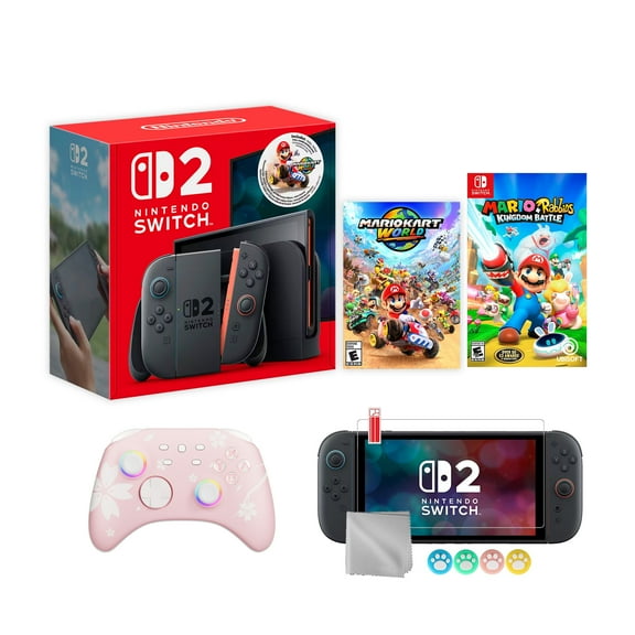 Nintendo Switch 2 Mario Kart World Bundle 256GB 7.9-Inch 1080P Screen, Joy-Con 2 with Mouse Sensor, Dock, with Mario Rabbids Kingdom Battle And Mytrix Wireless Controller & Accessories