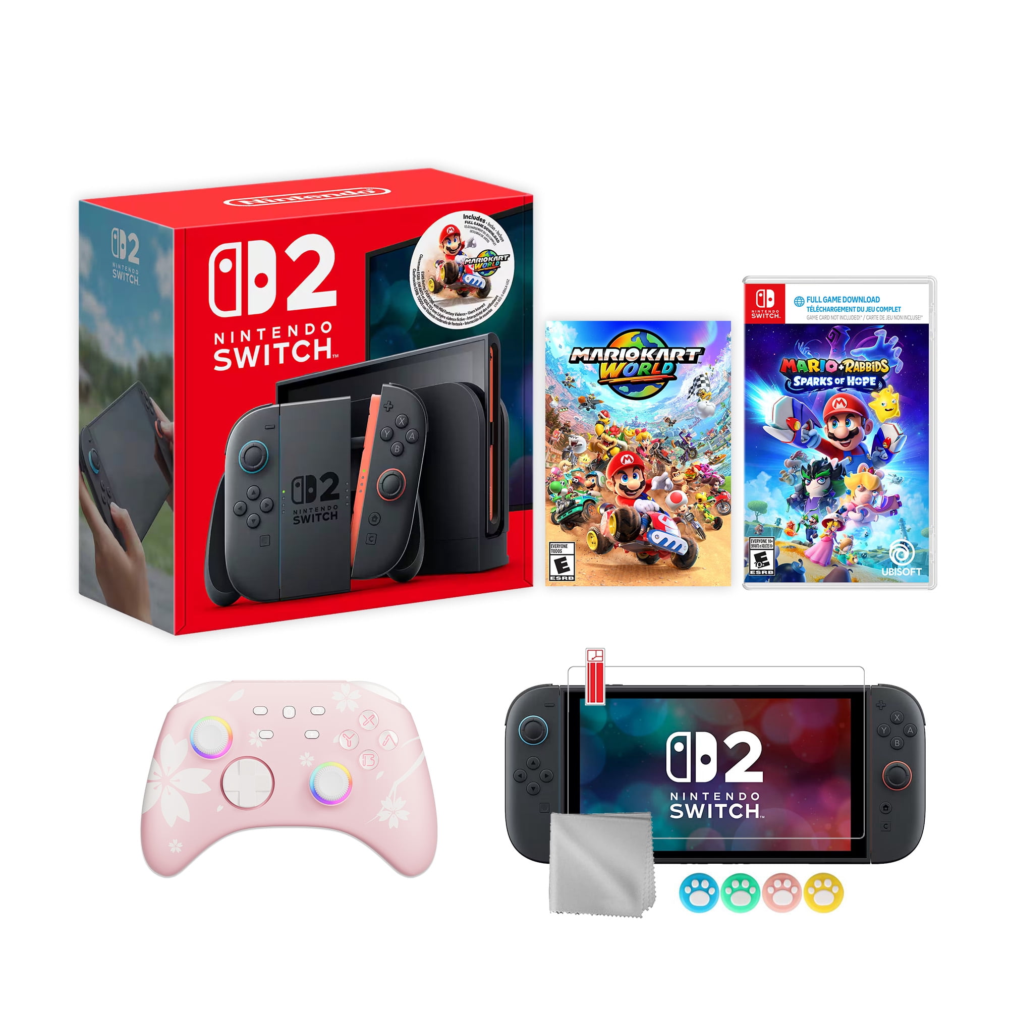 Nintendo Switch 2 Mario Kart World Bundle 256GB 7.9-Inch 1080P Screen, Joy-Con 2 with Mouse Sensor, Dock, with Mario + Rabbids Sparks of Hope And Mytrix Wireless Switch Pro Controller & Accessories
