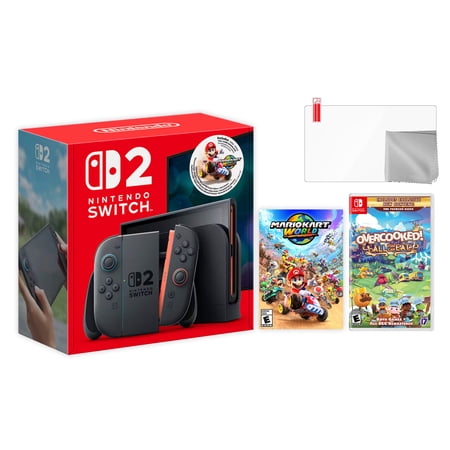 Nintendo Switch 2 Mario Kart World Bundle 256GB 7.9-Inch 1080P Screen, Joy-Con 2 with Mouse Sensor, Dock, with Overcooked! All You Can Eat And Microfiber Cleaning Cloth & Screen Protector
