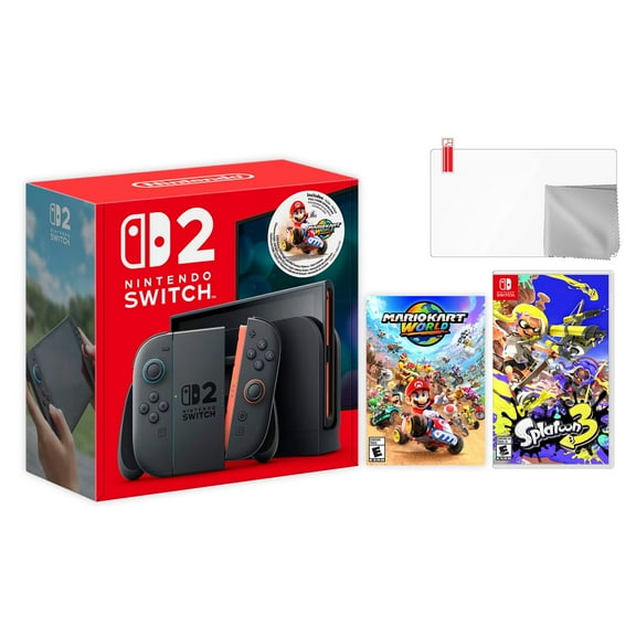 Nintendo Switch 2 Mario Kart World Bundle 256GB 7.9-Inch 1080P Screen, Joy-Con 2 with Mouse Sensor, Dock, with Splatoon 3 And Microfiber Cleaning Cloth & Screen Protector