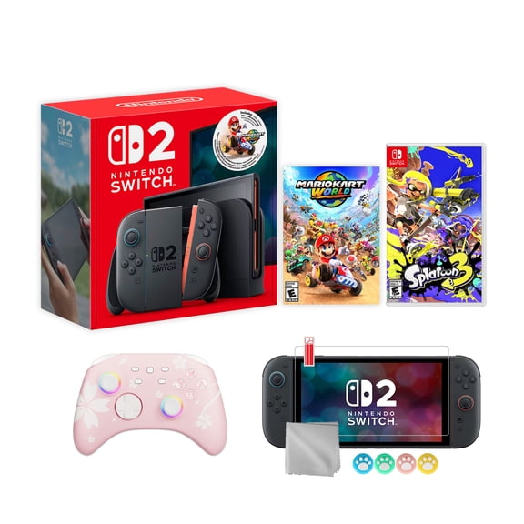 Nintendo Switch 2 Mario Kart World Bundle 256GB 7.9-Inch 1080P Screen, Joy-Con 2 with Mouse Sensor, Dock, with Splatoon 3 And Mytrix Wireless Switch Pro Controller & Accessories