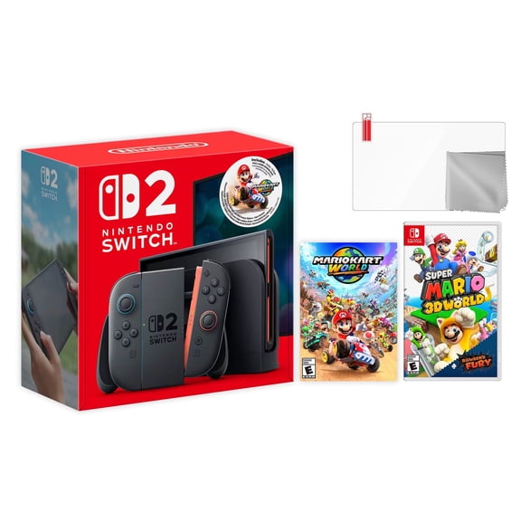 Nintendo Switch 2 Mario Kart World Bundle 256GB 7.9-Inch 1080P Screen, Joy-Con 2 with Mouse Sensor, Dock, with Super Mario 3D World + Bowser's Fury NS1 Game & Microfiber Cloth & Screen Protector
