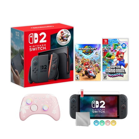 Nintendo Switch 2 Mario Kart World Bundle 256GB 7.9-Inch 1080P Screen, Joy-Con 2 with Mouse Sensor, Dock, with Super Mario Bros. Wonder And Mytrix Wireless Pro Controller & Accessories