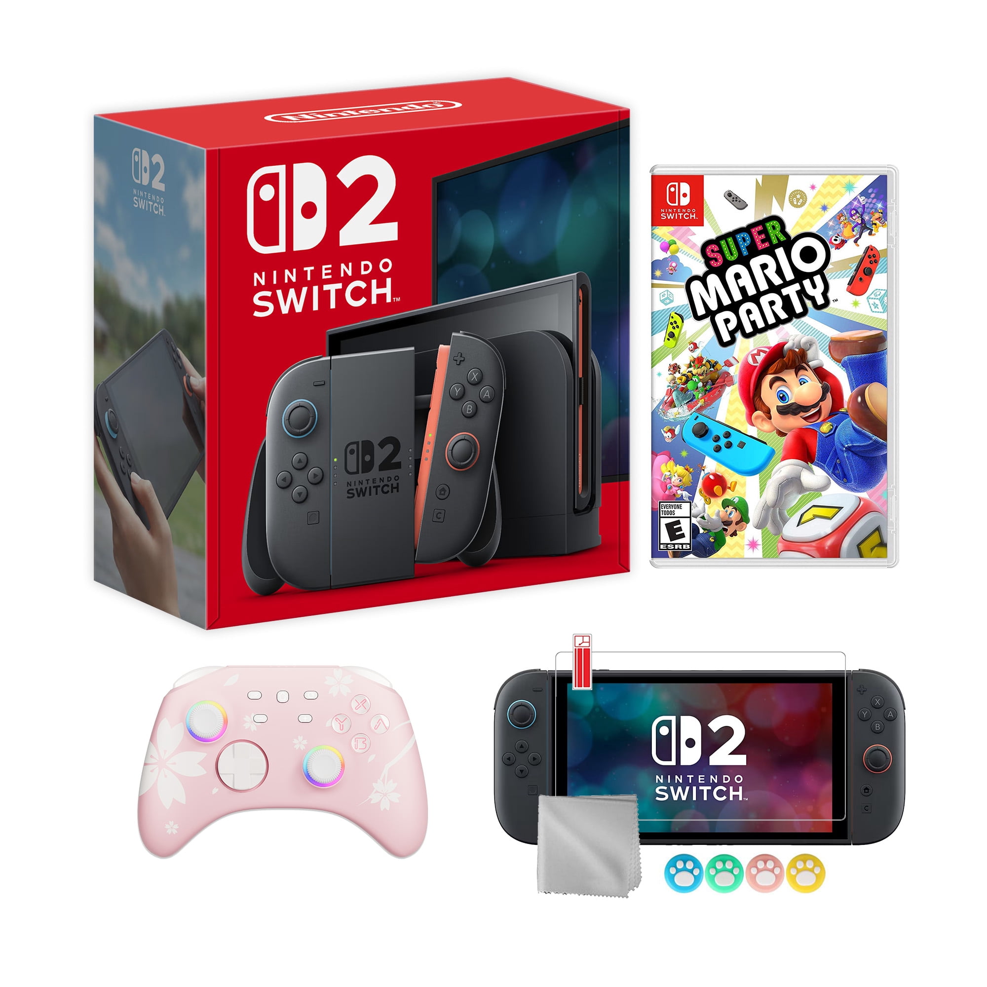 Nintendo Switch 2 Mario Kart World Bundle 256GB 7.9-Inch 1080P Screen, Joy-Con 2 with Mouse Sensor, Dock, with Super Mario Party And Mytrix Wireless Pro Controller & Accessories