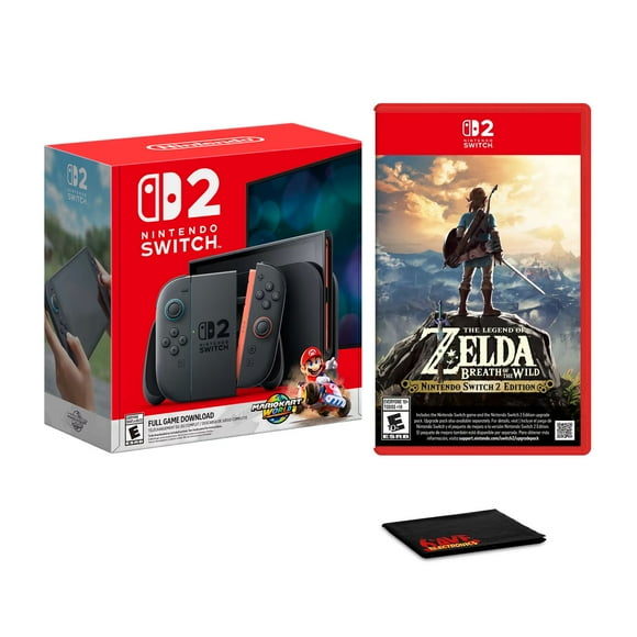 Nintendo Switch 2, Mario Kart World Bundle + Nintendo The Legend of Zelda: Breath of the Wild + Microfiber Cleaning Cloth
