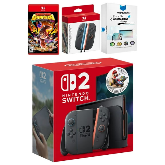 Nintendo Switch 2 + Mario Kart World Bundle with Donkey Kong Bonanza, Extra Joy-Cons and MightySkins Code Bundle