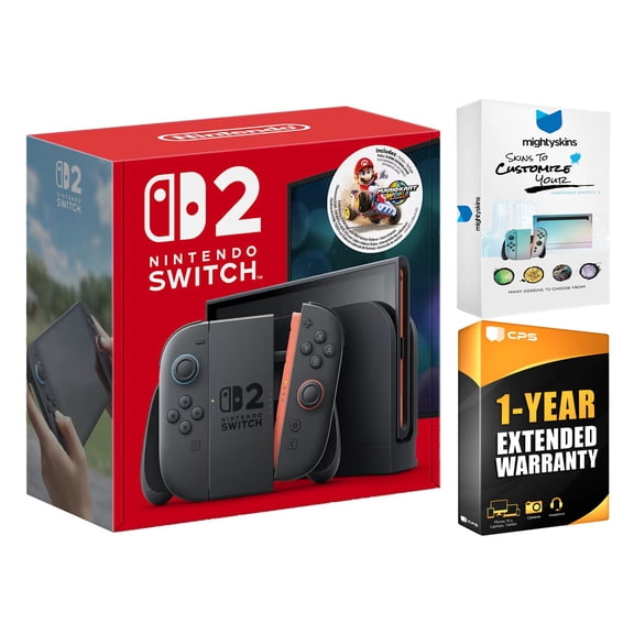 Nintendo Switch 2 Mario Kart World Bundle with MightySkins Code and 1 Year Extended Warranty