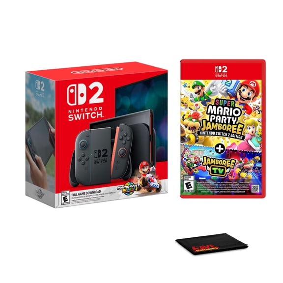 Nintendo Switch 2 Mario Kart World Bundle with Super Mario Party Jamboree Switch 2 Edition Jamboree TV and Microfiber Cleaning Cloth
