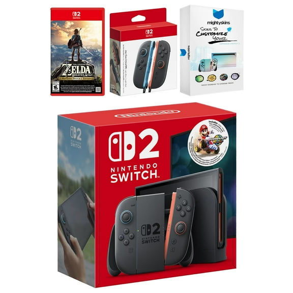 Nintendo Switch 2 + Mario Kart World Bundle with Zelda Breath of the Wild, Extra Joy-Cons and MightySkins Code Bundle