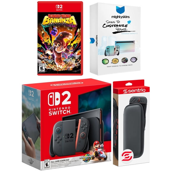 Nintendo Switch 2 + Mario Kart World, Donkey Kong Bonanza, MightySkins Code and Protective Case Bundle