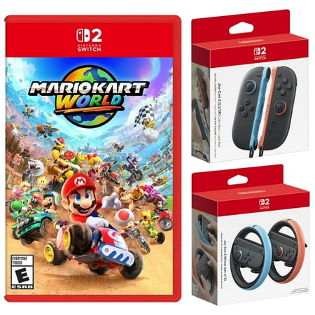 Nintendo Switch 2 Mario Kart World with Joy-Con 2 Blue/Red Controllers and Wheel Bundle