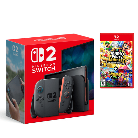 Nintendo Switch 2 System + Super Mario Party Jamboree (Jamboree TV, Physical) + Universal Travel Adapter – International Version