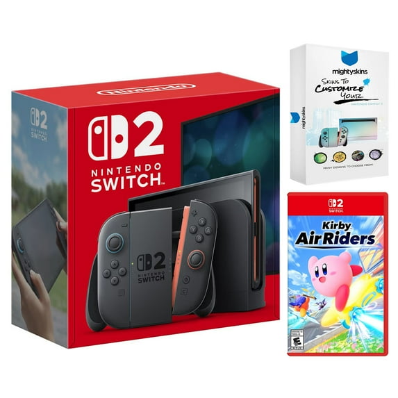 Nintendo Switch 2 Video Game Console with Kirby Air Riders and MightySkins Code Bundle