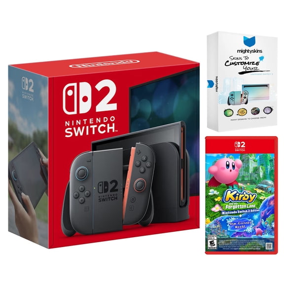 Nintendo Switch 2 Video Game Console with Kirby and the Forgotten Land with MightySkins Code Bundle