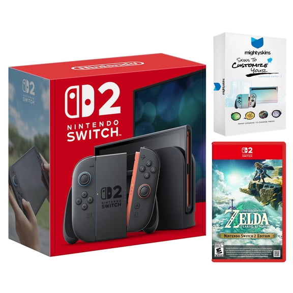 Nintendo Switch 2 Video Game Console with Legend of Zelda Tears of the Kingdom and MightySkins Code Bundle