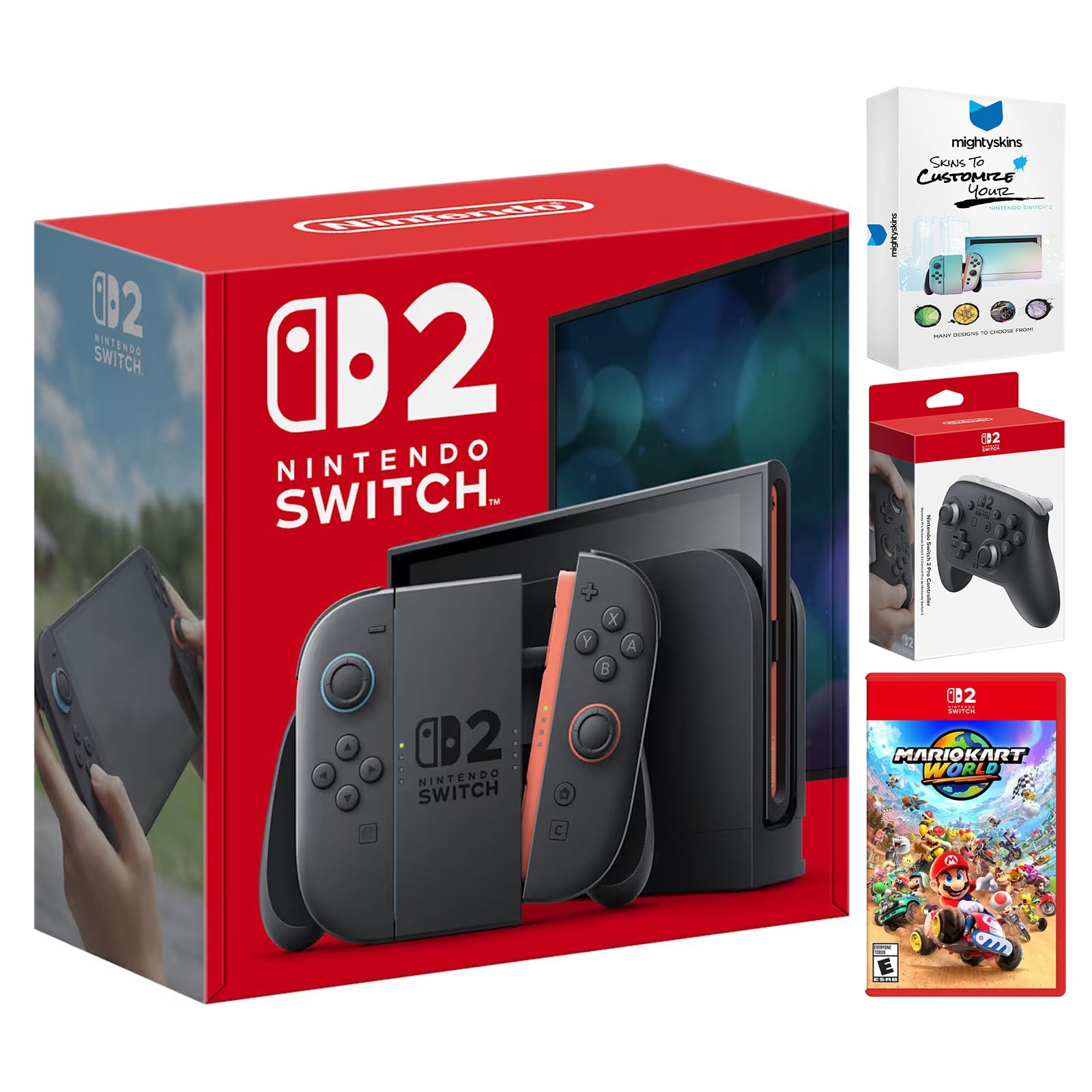 Nintendo Switch 2 Video Game Console with Mario Kart World, Pro Controller and MightySkins Code Bundle