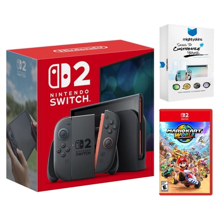 Nintendo Switch 2 Video Game Console with Mario Kart World and MightySkins Code Bundle