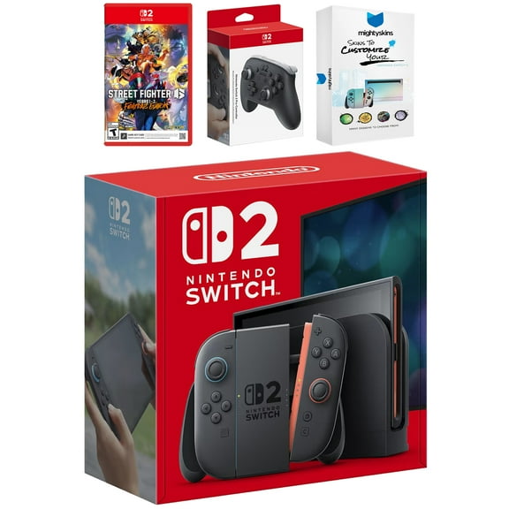 Nintendo Switch 2 Video Game Console with Street Fighter 6, Pro Controller and MightySkins Code Bundle