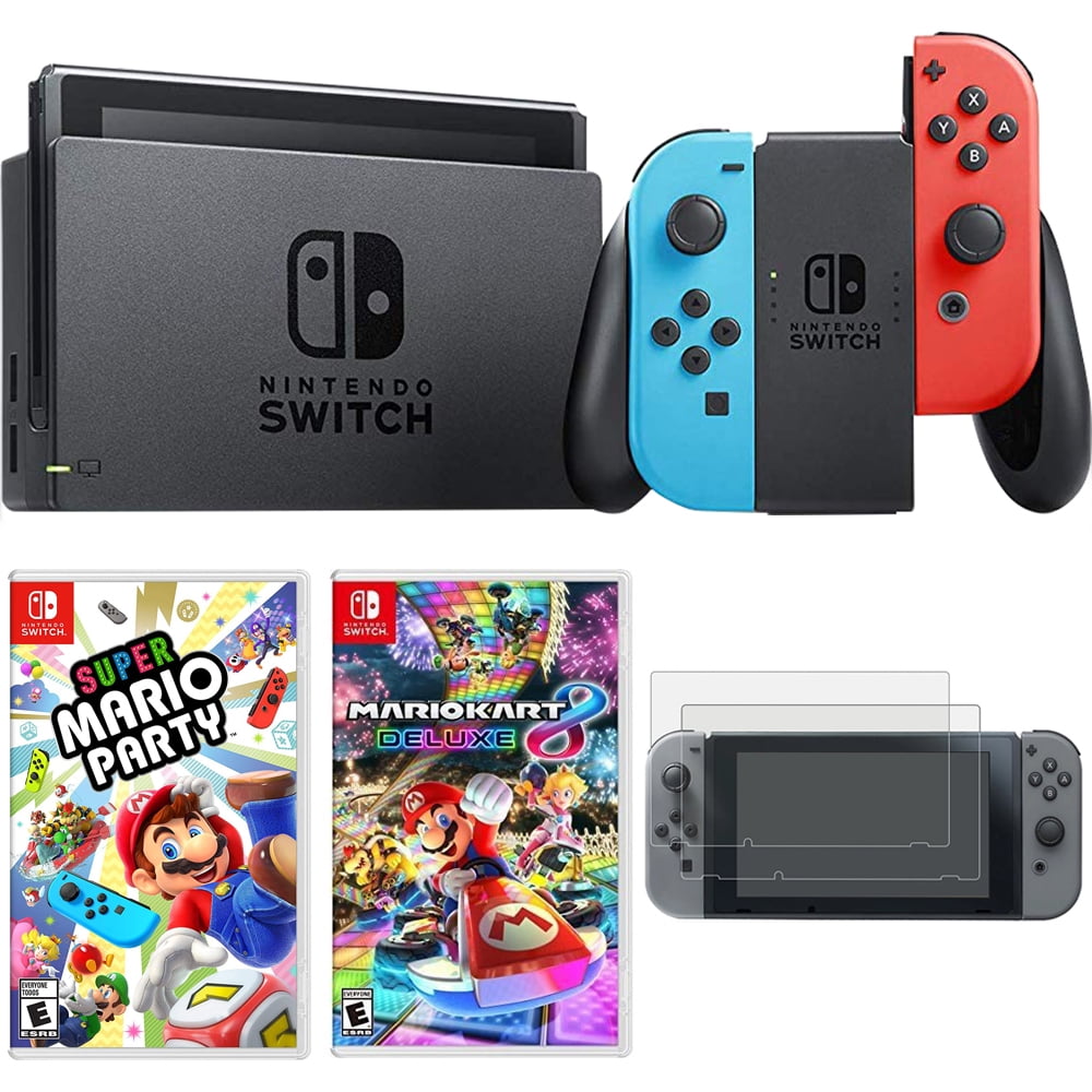 Nintendo Switch with Neon Blue and Neon Red Joy‑Con HAC-001 w/ Mario Kart 8  Deluxe