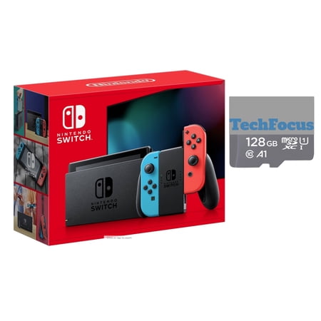 Nintendo Switch 32GB Console - Neon Blue and Neon Red Joy-Con Bundled with 128GB TechFocus Micro SD Card