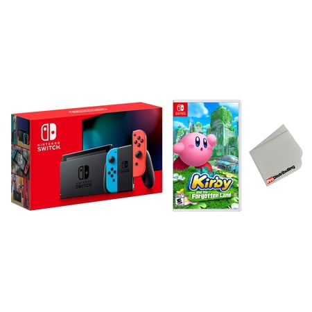 Nintendo Switch 32GB Console Neon Joy-Con Bundle with Kirby The Forgotten Land Game - Import with US Plug