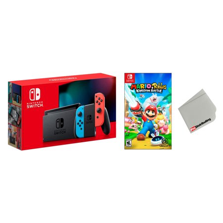 Nintendo Switch 32GB Console Neon Joy-Con Bundle with Mario + Rabbids Kingdom Battle Game - Import with US Plug