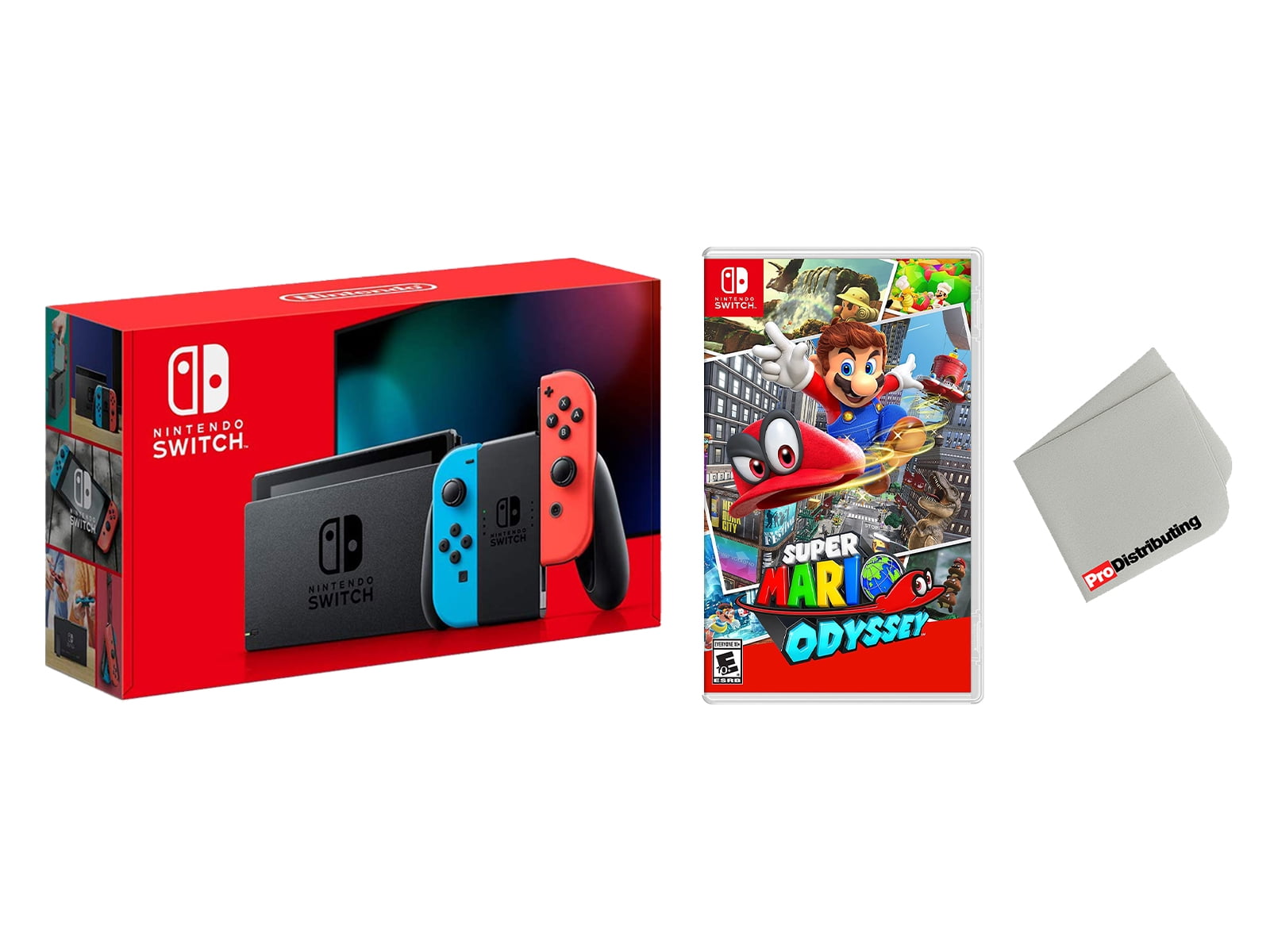 Nintendo Switch 3 items Bundle:Nintendo Switch 32GB Console Neon Red and  Blue Joy-con,64GB Micro SD Memory Card and Super Mario Odyssey Game Disc 