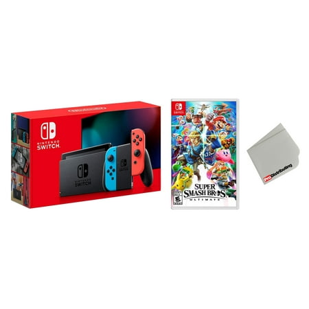 Nintendo Switch 32GB Console Neon Joy-Con Bundle with Super Smash Bros. Ultimate Game - Import with US Plug