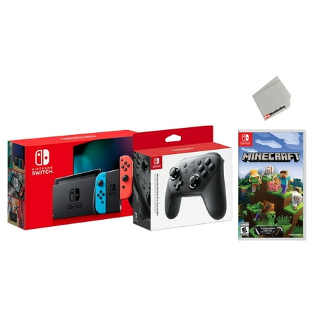Nintendo Switch 32GB Console Neon Joy-Con Bundle with Wireless Pro Controller and Minecraft Game - Import with US Plug