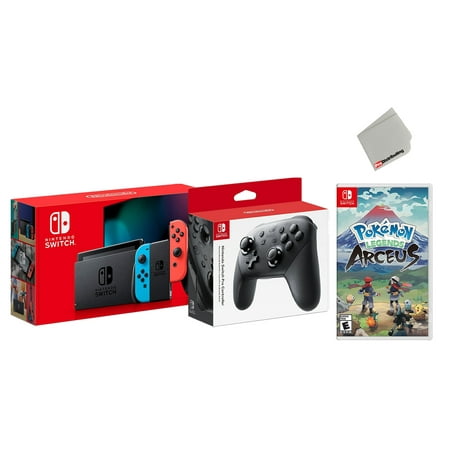 Nintendo Switch 32GB Console Neon Joy-Con Bundle with Wireless Pro Controller and Pokemon Legends Arceus Game - Import with US Plug
