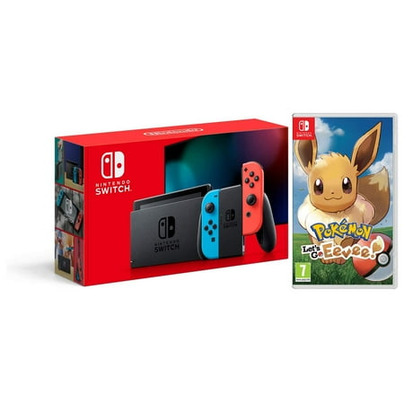 Nintendo Switch 32GB Console - Neon Joy-Con - New Version with Pokemon Let's Go, Eevee! Bundle - Import with US Plug