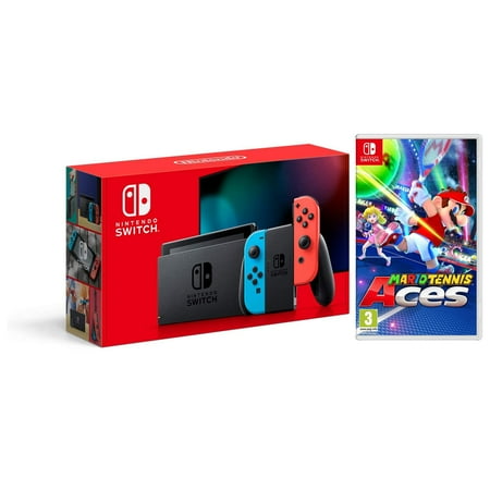 Nintendo Switch 32GB Console - Neon Joy-Con - New Version with Super Mario Tennis Aces Bundle