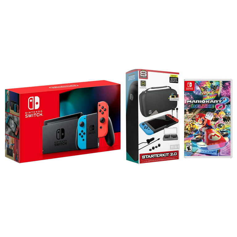  Nintendo Switch Mario Kart 8 Deluxe Accessories Bundle with  Neon Blue & Neon Red Joy-Con & 32GB SD Card : Video Games