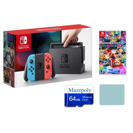 Nintendo Switch 32GB Console Video Games, Neon Red/Neon Blue Joy-Con, Game Mario Kart 8 Deluxe with Mazepoly Accessories