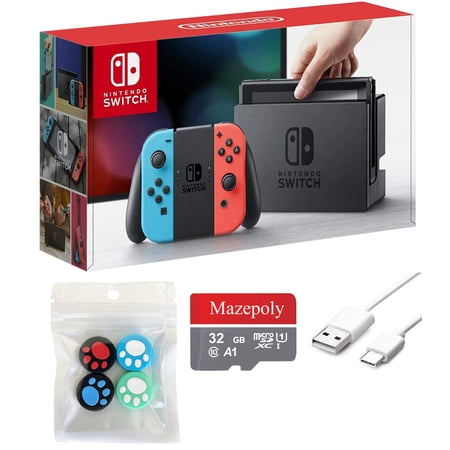 Nintendo Switch 32GB Console Video Games, Neon Red/Neon Blue Joy-Con with Mazepoly Accessories