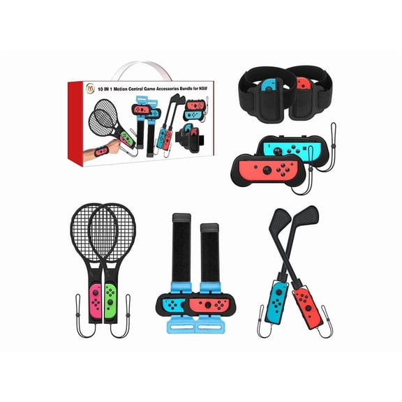 for Nintendo Switch Accessories,10 in 1 Switch Sports Accessories Bundle,Family Accessories Kit for Nintendo Switch Sports Games 2023:for Mario Golf,Wrist Bands,Leg Straps,Tennis Rackets