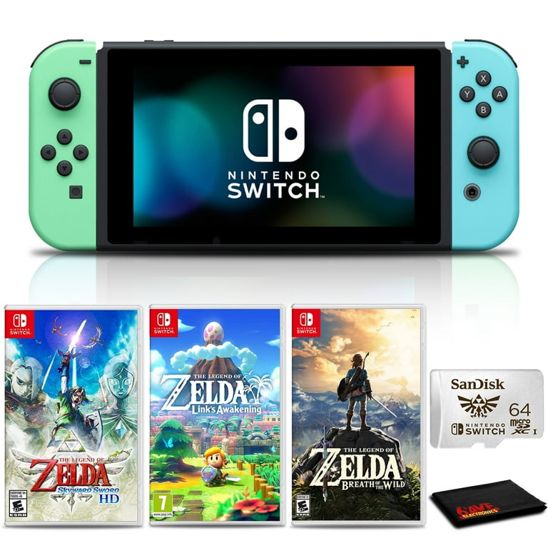 Nintendo Switch Animal Crossing Console with 64GB microSD and 3-Pk Zelda  Games