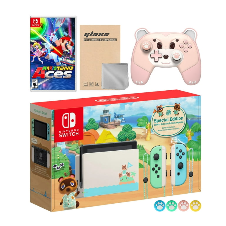 Nintendo Switch Animal Crossing Limited Console Mario Tennis Aces, with  Mytrix Wireless Pro Controller Berry Bear Tempered Glass Screen Protector