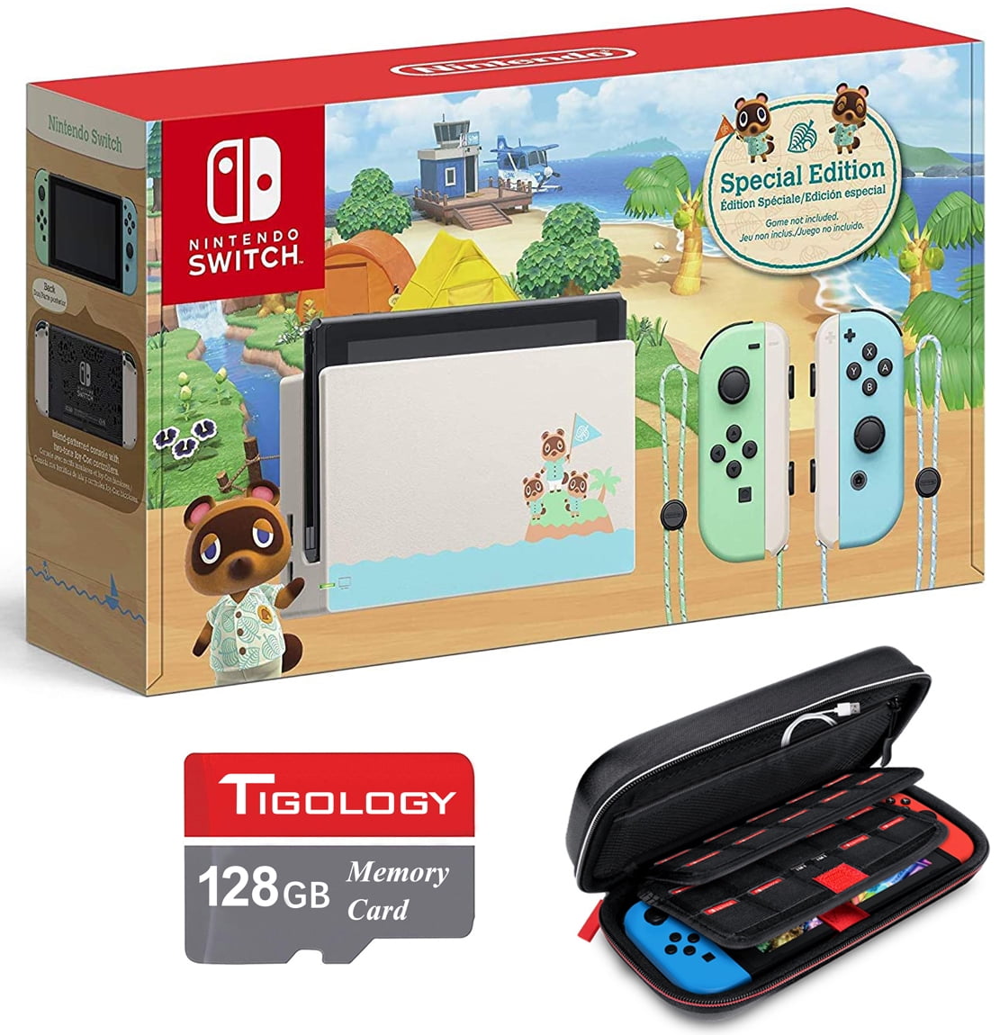 Nintendo Switch Animal Crossing New Horizons Edition 32GB Console with  Tigology 128GB Memory Card with Adapter and Tigology PU Travel Case with 31  Cards Storge 