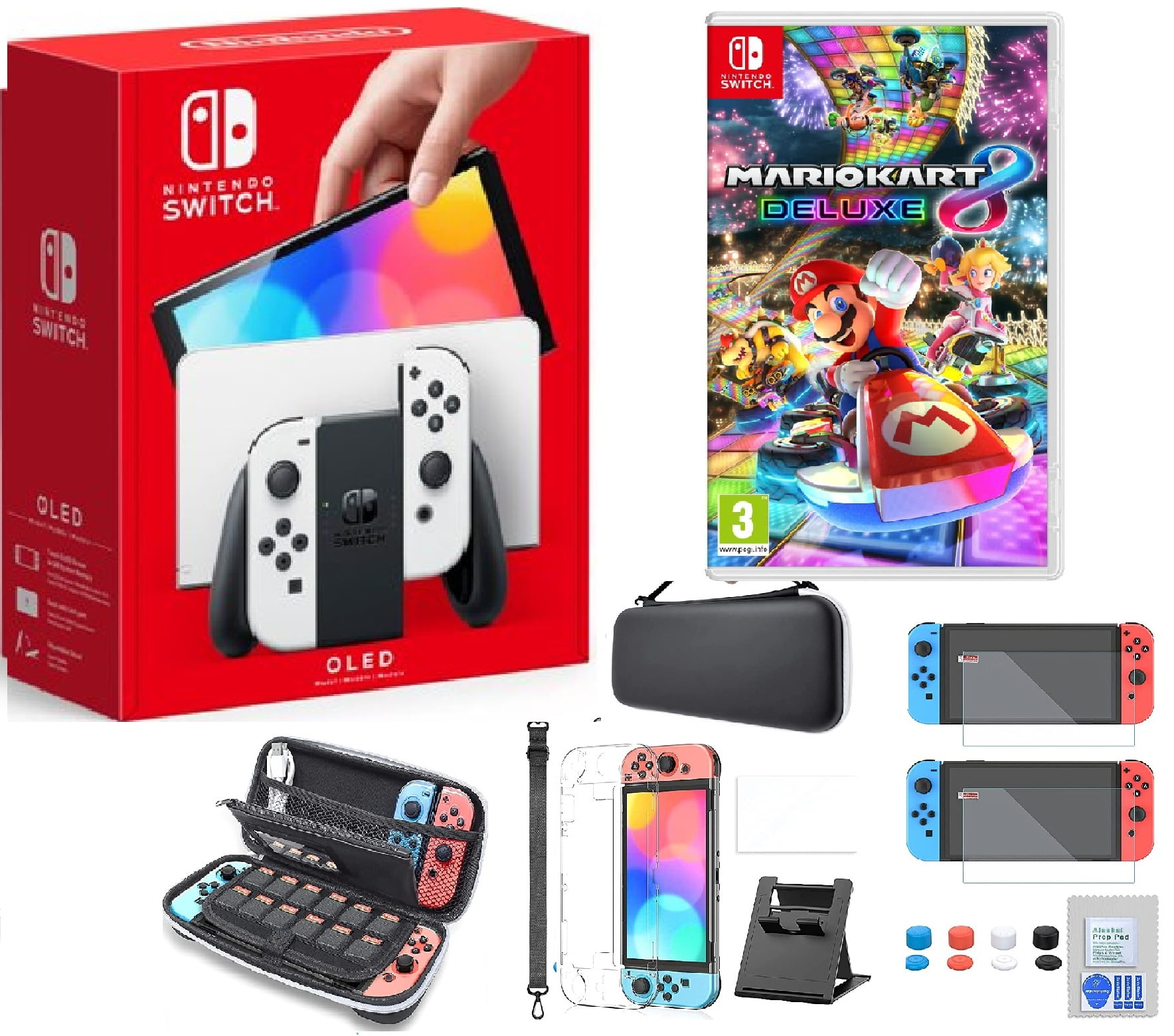 Nintendo Switch Blue and Red JoyCon Improved Battery Life Console Bundle with 151 TKX