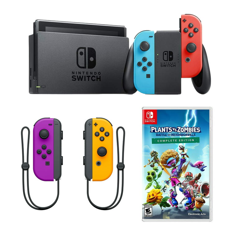 Nintendo Switch Bundle: Nintendo Switch Console Blue & Red Joy-Con + Purple  & Orange Joy-Con Controllers + Plants vs. Zombies Nintendo Switch 
