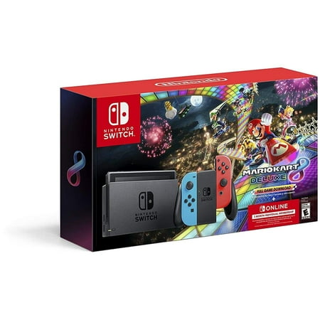 Nintendo Switch - Neon Blue/Neon Red Joy-Con + Mario Kart 8 Deluxe (Download) + 3month Nintendo Switch Online membership - Black/Neon Blue/Neon Red